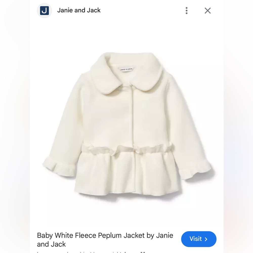 Janie and Jack Cream Fleece Peplum Jacket size 3-6m